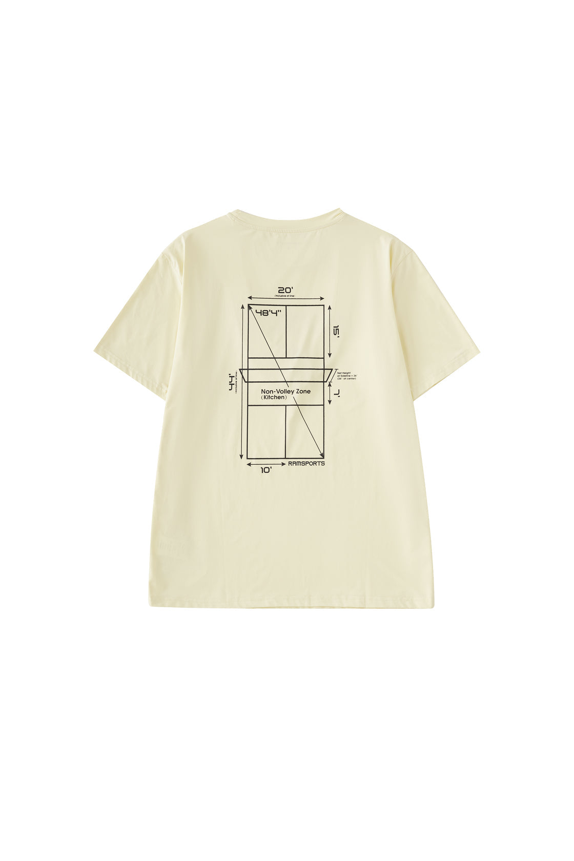 back of the beige Ramsports Playbook Court Diagram tee against a gray background