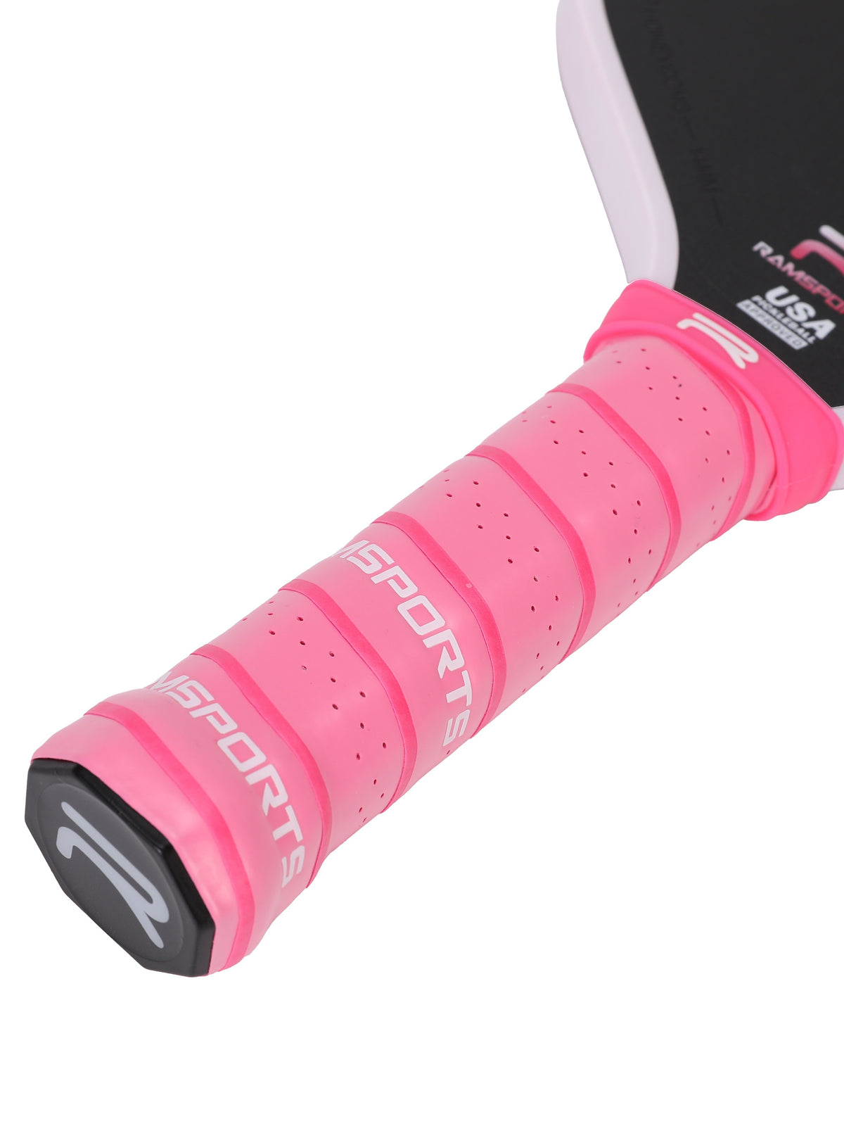 Close-up of the Ramsports Pink Express Pickleball Paddle handle 